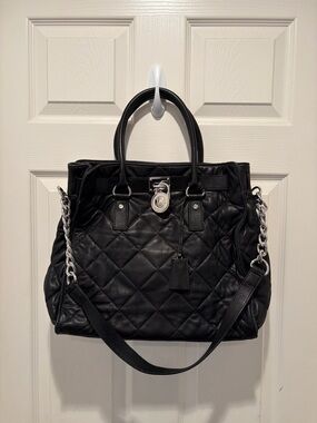 Michael Kors Black Quilted Leather Tote with Chain Strap
